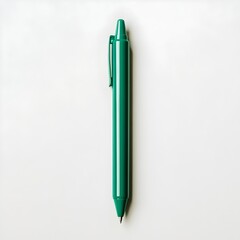 Minimalist green pen lying flat at the center of a light clean surface  Isolated and simple composition perfect for office stationery and lifestyle design concepts