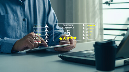 Users rate service experience 5-star rating, experience evaluation survey, feedback, business...