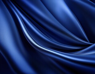 Fototapeta premium Navy Blue Silk Satin: Soft Wavy Drapery with a Shiny Glow