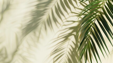 Palm Leaf Shadows on a Light Cream Wall Background