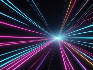 3d render of flash neon and light glowing on dark scene Speed light moving lines
