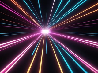 3d render of flash neon and light glowing on dark scene Speed light moving lines