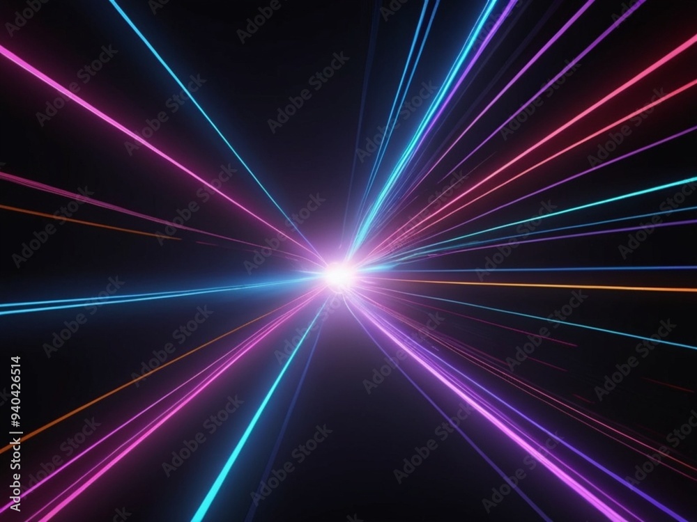 Wall mural 3d render of flash neon and light glowing on dark scene speed light moving lines