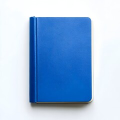 Elegant blue notebook placed at the center of a pristine white background creating a minimalist and serene workspace design perfect for stationery office education and branding purposes