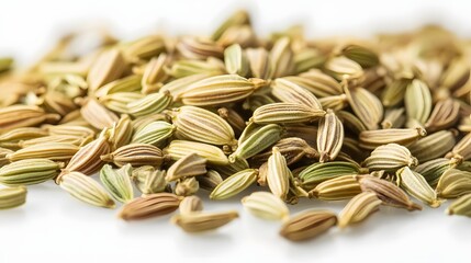 Obraz premium 46. A close-up view of fennel seeds on a white background
