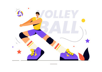 A Flat Style Vector Illustration of a Volleyball Player on the Attack, for a Sports Competition Series with a Cartoon Background