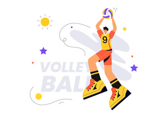 A Flat Style Vector Illustration of a Volleyball Player on the Attack, for a Sports Competition Series with a Cartoon Background
