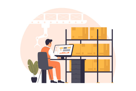 Flat design of inventory control automated concept. Illustration for websites, landing pages, mobile applications, posters and banners. Trendy flat vector illustration