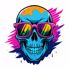 Fototapeta premium cool grunge skull head vector illustration, wear urban colorfull sunglasses.