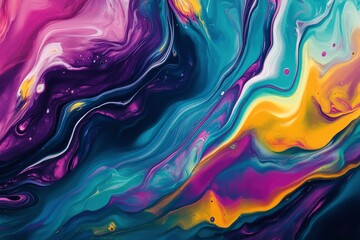 Obraz premium Colorful abstract liquid glass background. wallpaper neon. Fluid painting abstract texture. Intensive colorful mix of acrylic neon colors, ai