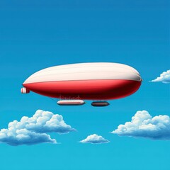 Red and White Airship Flying in Blue Sky with Clouds
