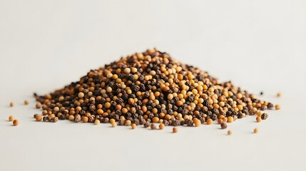 Naklejka premium 53. A pile of mustard and pepper seeds on a plain white surface