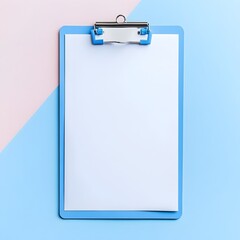 Close up Blue Clipboard Isolated on Light Background Minimalist Stationery and Office Supply Mockup for Business Administrative and Productivity Concepts