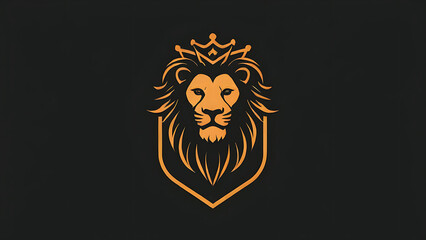Minimalistic logo of a lion with a crown on a shield.vector illustration on a black background