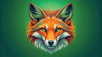 Fototapeta premium Illustration of a majestic fox's head in modern vector style, featuring sharp lines, vibrant orange fur, and piercing green eyes with a subtle gradient background.