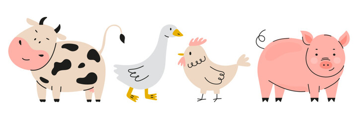 Cute farm animals vector set