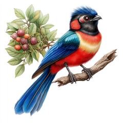 Obraz premium Vibrant Red-Crested Turaco Bird Perched on Branch with Green Foliage