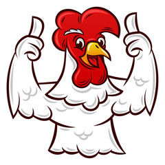 Rooster illustration mascot logo thumbs up with a happy face
