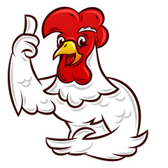 Rooster illustration mascot logo with thumbs up
