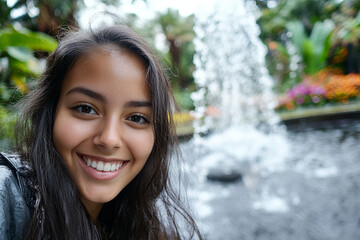 Obraz premium Selfie with a scenic fountain