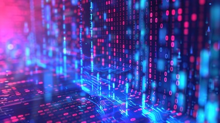 Fototapeta premium Abstract digital background with binary code and ai computations: a captivating visual representation showcasing the intricate interplay of technological advancement and digital innovation
