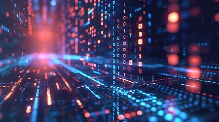 Obraz premium Abstract digital background with binary code and ai computations: a captivating visual representation showcasing the intricate interplay of technological advancement and digital innovation