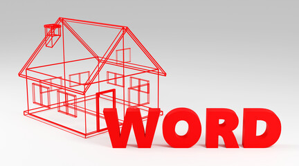 Luxury red inscription word on grey podium, soft light, smooth background, 3d rendering