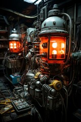 Fototapeta premium Glowing Industrial Machinery in a Cyberpunk Setting