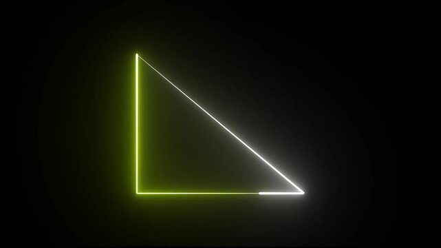 Glowing yellow neon light line loop triangle animation. Neon light triangle frame animated
