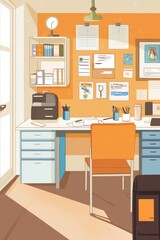 A family doctor’s office with an organized desk and friendly decor. The doctor is conducting a follow-up visit, Generative AI