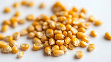 13. A few corn kernels isolated on a white surface