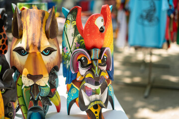 Colorful Traditional Costa Rican Masks on Display at a Market
