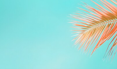 branch of palm leaves on a solid blue background, Generative AI