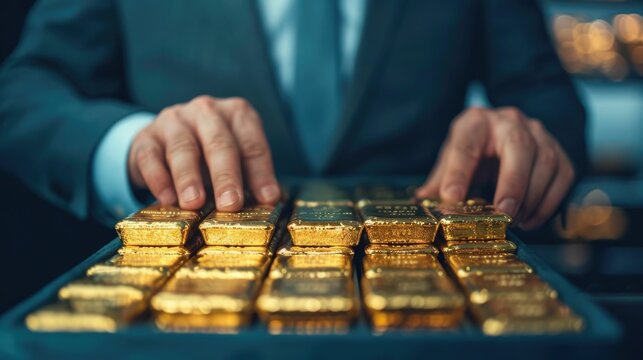 Investor Carefully Storing Gold Bars in a Secure Safe While Reviewing Their Investment Portfolio and Diversifying Assets to Protect Wealth and Achieve Financial Goals