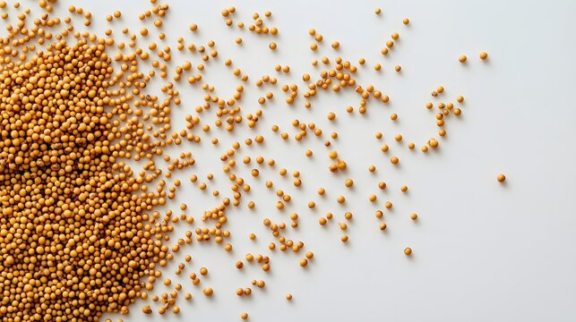 16. A handful of mustard seeds scattered across a white surface