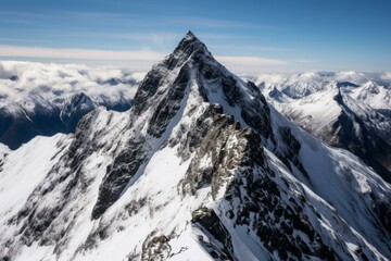 Majestic Mountain Peak Soaring Above Snow-Covered Landscape