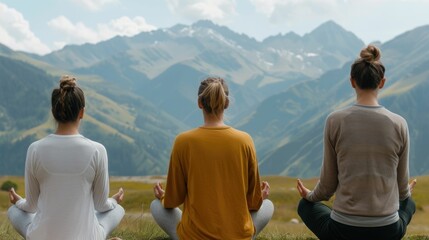 Retreat Participants Meditating in a Serene Mountain Setting for Deep Spiritual Journey and Introspective Awakening in Nature s Tranquility