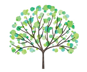 水彩の丸い葉っぱの大きな木