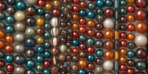 Close-Up Collection of Colorful Beads in Grid Pattern, Varied Sh