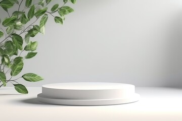 Minimalist White Podium with Greenery - Product Display Mockup