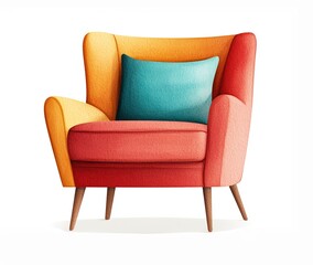 Gradient watercolor clip art of a cozy reading nook, with vibrant colors, isolated on white, illustrating a peaceful indoor environment