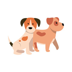 Two Playful Dogs Vector Illustration in Action