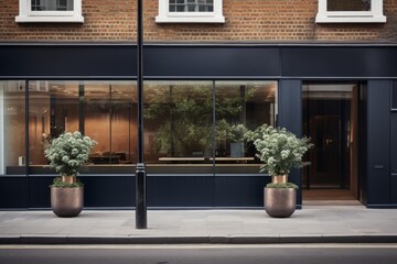 Obraz premium Modern Storefront with Copper Planters in London