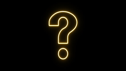 Glowing yellow blinking neon question mark on alpha channel background. Flickering question mark sign