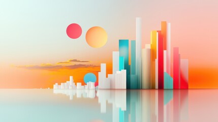 Fototapeta premium A futuristic and abstract illustration of a modern cityscape skyline, incorporating advanced technologies and unconventional forms.