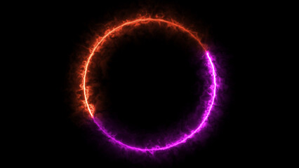 Glowing fire neon light line loop circle. Neon light ring frame