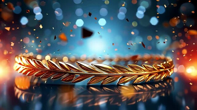 Elegant golden laurel wreath with sparkling bokeh lights and vibrant colors