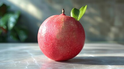 A close-up of a shiny, glittery apple with green spots.