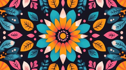 Naklejka premium Geometric pattern illustration with repeating shapes, intricate details, and vibrant colors, perfect for a mesmerizing and repetitive coloring experience.