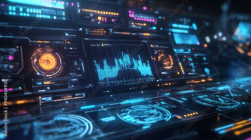 Poster Futuristic Digital Interface with Data Visualization and Displays